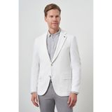 Morven Erkek Beyaz Örme Desenli Mono Yaka Slim Fit Ceket