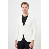 Morven Erkek Beyaz Örme Slim Fit Torba Cep Mono Yaka Spor Ceket