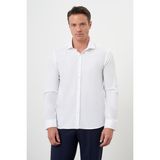 Morven Erkek Beyaz Pamuk Baskılı Desenli Italyan Yaka Slim Fit Gömlek - XL