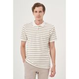 Morven Erkek Ekru Trend Çizgili Dinamik Fit Polo Yaka T-Shirt