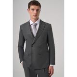 Morven Erkek Füme Poliviskon Trend Çizgili Slim Fit Kruvaze Takım Elbise - 6 Drop - 46