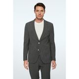 Morven Erkek Füme Poliviskon Trend Çizgili Slim Fit Mono Yaka Takım Elbise - 6 Drop - 52
