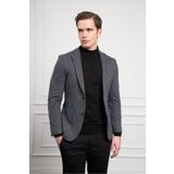 Morven Erkek Gri Örme Slim Fit Dar Kesim Mono Yaka Ceket