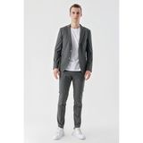 Morven Erkek Gri Poliviskon Trend Çizgili Desen Slim Fit Mono Yaka Takım Elbise - 6 Drop - 44