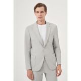 Morven Erkek Gri Poliviskon Trend Çizgili Slim Fit Mono Yaka Takım Elbise - 6 Drop - 52