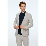 Morven Erkek Gri Poliviskon Trend Çizgili Slim Fit Mono Yaka Takım Elbise - 6 Drop - 56
