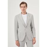 Morven Erkek Gri Poliviskon Trend Çizgili Slim Fit Mono Yaka Takım Elbise