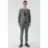 Morven Erkek Gri Poliviskon Trend Desenli Slim Fit Mono Yaka Takım Elbise - 6 Drop - 46