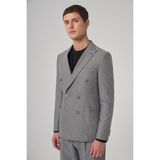Morven Erkek Gri Poliviskon Trend Desenli Slim Fit Sivri Yaka Takım Elbise - 6 Drop - 46