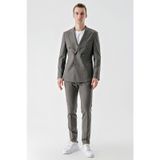 Morven Erkek Gri Poliviskon Trend Kruvaze Slim Fit Sivri Yaka Takım Elbise