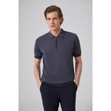 Morven Erkek Indigo Trend Fermuarlı Polo Yaka Triko T-Shirt - İndigo - 2XL
