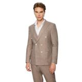 Morven Erkek KAHVE Keten Trend Çizgili Slim Fit Sivri Yaka Kruvaze Takım Elbise