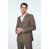 Morven Erkek Kahve Poliviskon Trend Çizgili Slim Fit Kruvaze Takım Elbise - Kahverengi - 6 Drop - 50