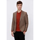 Morven Erkek Kahve Yünlü Pitikareli Dokuma Slim Fit Dar Kesim Torba Cep 6 Drop Ceket - 46