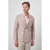 Morven Erkek Kiremit Keten Kruvaze Desenli Slim Fit Sivri Yaka Ceket