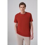 Morven Erkek Kiremit Trend Düz Penye Bisiklet Yaka T-Shirt - XL
