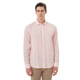 Morven Erkek Kırmızı Keten Trend Dynamic Fit Britli Yaka Gömlek