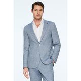 Morven Erkek Lacivert Keten Trend Desenli Slim Fit Mono Yaka Ceket - 54 - 6 Drop