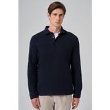 Morven Erkek Lacivert Pamuk Trend Ağaç Kabuğu Desen Dinamik Fit Polo Yaka Sweat-Shirt