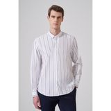 Morven Erkek Lacivert Pamuk Trend Çizgili Dynamic Fit Düğmeli Yaka Gömlek - 2XL