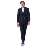 Morven Erkek Lacivert Poliviskon Çizgili Spor Kruvaze Slim Fit Sivri Yaka Takım Elbise