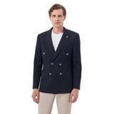 Morven Erkek Lacivert Poliviskon Kruvaze Desenli Slim Fit Sivri Yaka Ceket