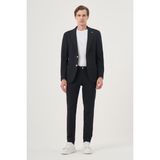 Morven Erkek Lacivert Poliviskon Trend Çizgili Slim Fit Mono Yaka Takım Elbise - 6 Drop - 50
