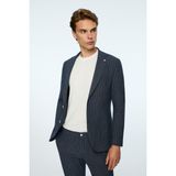 Morven Erkek Lacivert Poliviskon Trend Çizgili Slim Fit Mono Yaka Takım Elbise - 6 Drop - 54