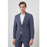 Morven Erkek Lacivert Poliviskon Trend Çizgili Slim Fit Mono Yaka Takım Elbise