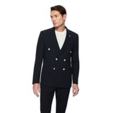 Morven Erkek Lacivert Poliviskon Trend Desenli Slim Fit Sivri Yaka Kruvaze Takım Elbise