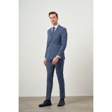 Morven Erkek Lacivert Poliviskon Trend Kruvaze Slim Fit Sivri Yaka Takım Elbise - 6 Drop - 46