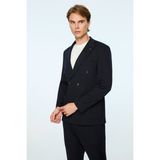 Morven Erkek Lacivert Rayon Trend Düz Slim Fit Sivri Yaka Kruvaze Takım Elbise - 6 Drop - 50