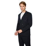 Morven Erkek Lacivert Rayon Trend Düz Slim Fit Sivri Yaka Kruvaze Takım Elbise