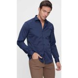 Morven Erkek Lacivert Slim Fit Dar Kesim Düz Sert Yaka Uzun Kollu Gömlek