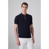 Morven Erkek Lacivert Trend Polo Yaka Jakarlı Triko T-Shirt - 2XL