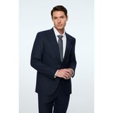 Morven Erkek Lacivert Yünlü Trend Ekose Slim Fit Mono Yaka Takım Elbise - 6 Drop - 54