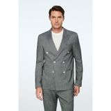 Morven Erkek Marine Keten Trend Desenli Slim Fit Sivri Yaka Kruvaze Takım Elbise - Açık Lacivert - 6 Drop - 50