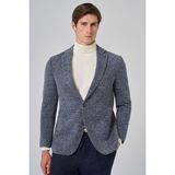 Morven Erkek Marine Örme Trend Ekoseli Slim Fit Mono Yaka Ceket - 54 - 6 Drop