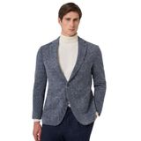 Morven Erkek Marine Örme Trend Ekoseli Slim Fit Mono Yaka Ceket