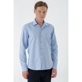 Morven Erkek Mavi Trend Baskılı Desenli İtalyan Yaka Slim Fit Gömlek