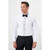 Morven Erkek Siyah Biyeli Düz Desen Ata Yaka Slim Fit Gömlek - XS