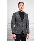 Morven Erkek Siyah Dokuma Slim Fit Dar Kesim Mono Yaka Ceket