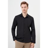 Morven Erkek Siyah Pamuk Düz Desen Italyan Yaka Slim Fit Gömlek - 2XL