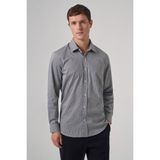 Morven Erkek Siyah Pamuk Trend Çizgili Regular Fit Sert Yaka Gömlek - 2XL