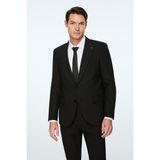 Morven Erkek Siyah Poliviskon Basic Düz Slim Fit Sivri Yaka Takım Elbise - 6 Drop - 46