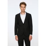 Morven Erkek Siyah Poliviskon Basic Düz Slim Fit Sivri Yaka Takım Elbise - 6 Drop - 56