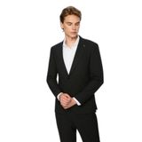 Morven Erkek Siyah Poliviskon Basic Düz Slim Fit Sivri Yaka Takım Elbise