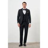 Morven Erkek Siyah Poliviskon Ceromonia Düz Desen Slim Fit Şal Çıkma Yaka Damatlık - 44 - 6 Drop