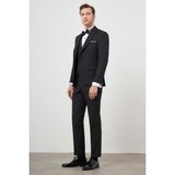 Morven Erkek Siyah Poliviskon Ceromonia Jakar Desen Slim Fit Şal Çıkma Yaka Damatlık - 6 Drop - 48