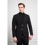 Morven Erkek Siyah Poliviskon Dokuma Desenli Slim Fit Dar Kesim Mono Yaka Ceket - 48 - 6 Drop